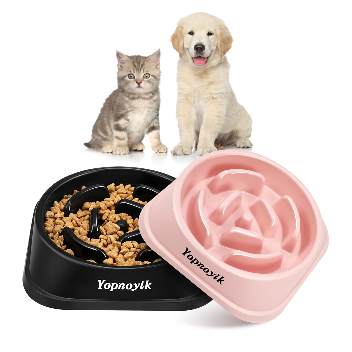 2 Pack Slow Feeder Dog Bowls for Healthy Eating, Non-Slip and Anti-Choking Design, Reduces Bloating & Overeating for Medium Dogs and Cats, Easy to Clean