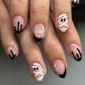 Halloween Press on Nails Medium Almond MABKJLF Fake Nails Glow in The Dark Full Cover Nightmare Christmas False Nails Glossy Glue on Nails Artificial Acrylic Nails for Women Girls 24 Pcs