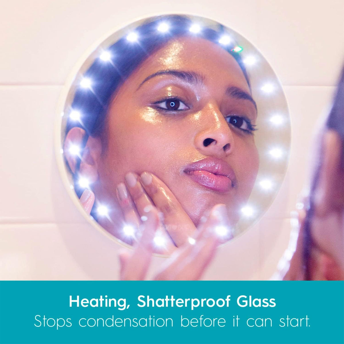 RIKI LOVES RIKI GLAMCOR Home Fogless Shower Shaving Mirror with Lights | Heated Instant Fog-Free Glass, Secure Magnetic Mount, HD LEDs and Rechargeable Batteries