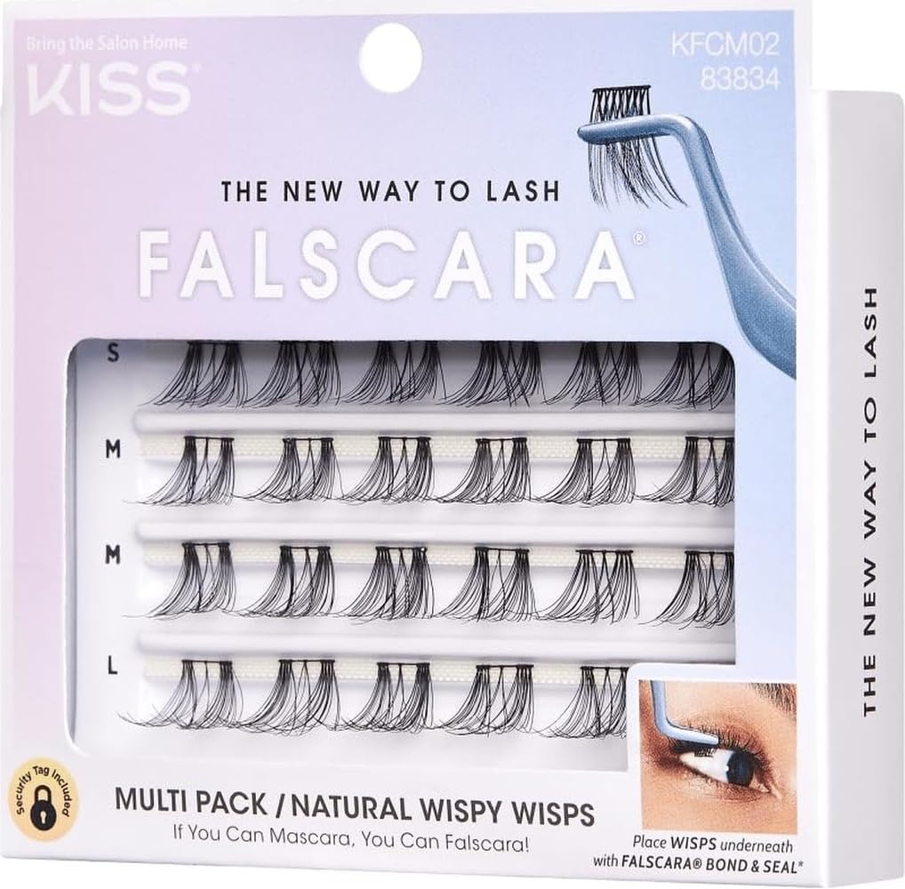 KISS Falscara DIY Eyelash Extension Lengthening Wisps - Featherlight Synthetic Reusable Artificial Eyelashes Multipack of 24 Mini Lash Clusters for that Authentic Eyelash Extension Look