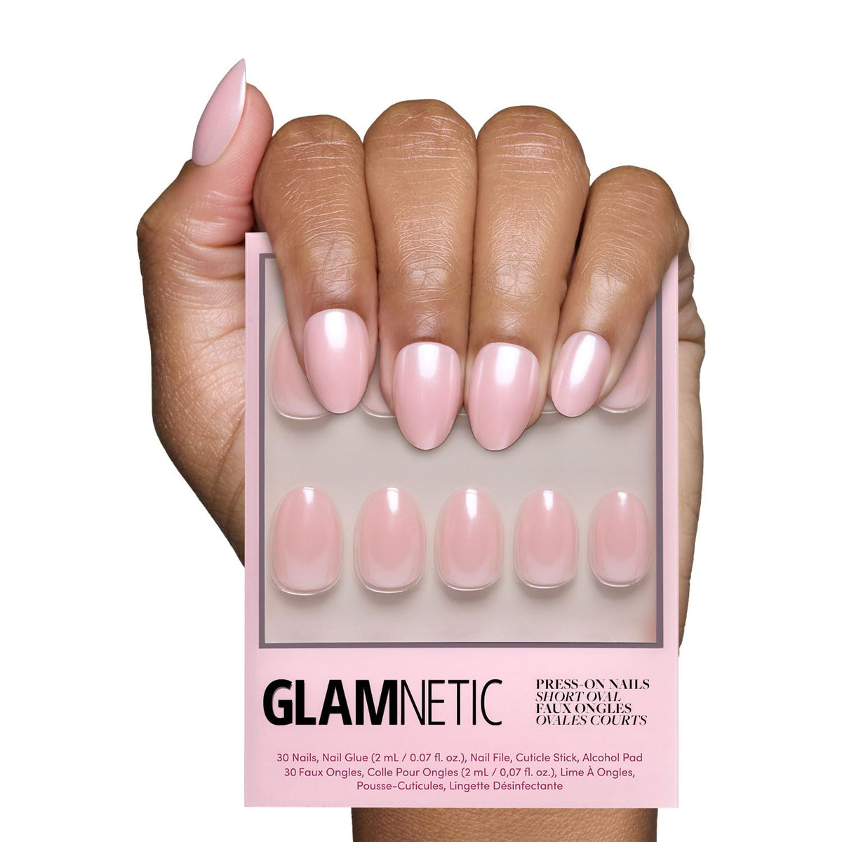 Glamnetic Press On Nails - Short Round, Glossy Fake Nails 30 Pc Full Kit | Neutral press on nails, 12 sizes. Everyday glue-on set. Waterproof, chip-resistant, up to 2 weeks wear