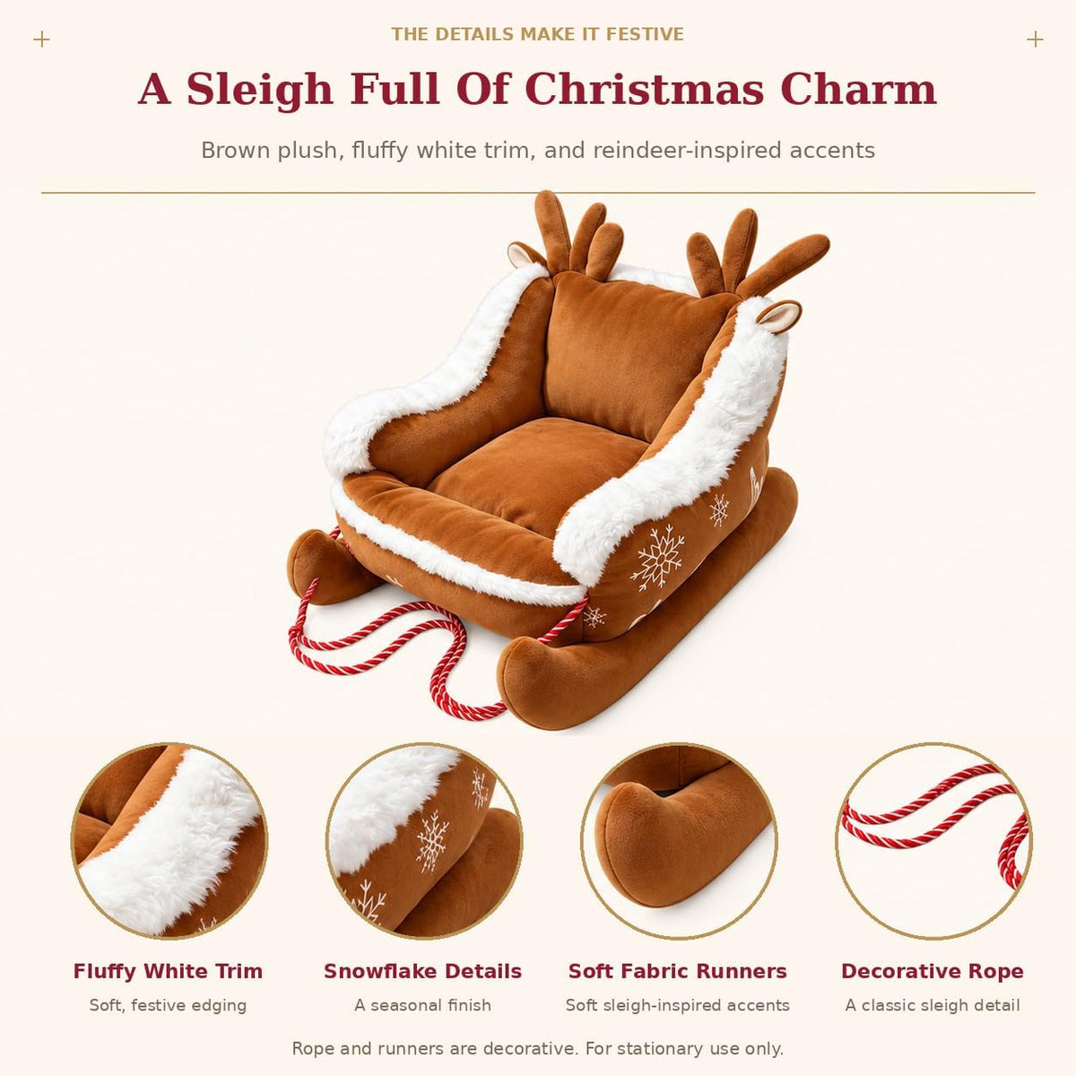 Christmas Dog Bed, Plush Santa Sleigh Sofa for Cats