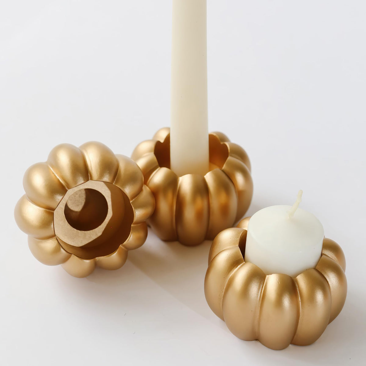 Kate Aspen 2-in-1 Pumpkin Candle Holder Set - Orange Fall Taper, Tealight & Votive Candle Holders - Pumpkin Table Centerpiece, Fall Candle Decor, Halloween Candlestick Holder (Set of 6)
