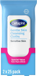 Cetaphil Cleansing Face & Body Wipes, Fragrance Free, 50ct, 2-Pack | Twin Pack, Hypoallergenic, Fragrance Free, Dry & Sensitive Skin, Flip-Top Closure, For Gym, Travel & Car Use