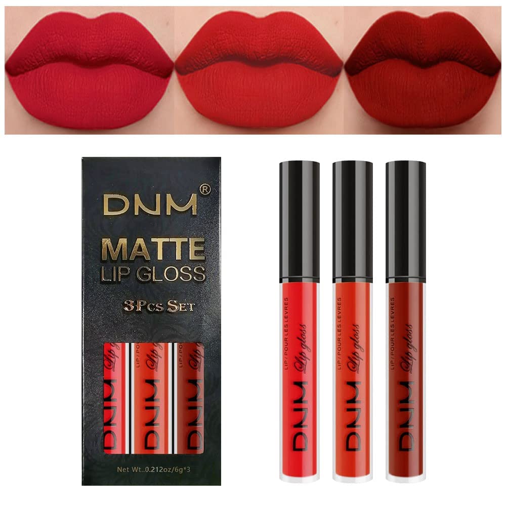 evpct 3Pcs Dark Red Purple Plum Matte Liquid Lipstick Sets for Women Matte Lip Stain Long Lasting Waterproof, Burgundy Blood Blue Red lipstick, Black Cherry Maroon Gothic 24 Hours Magic Lipsticks