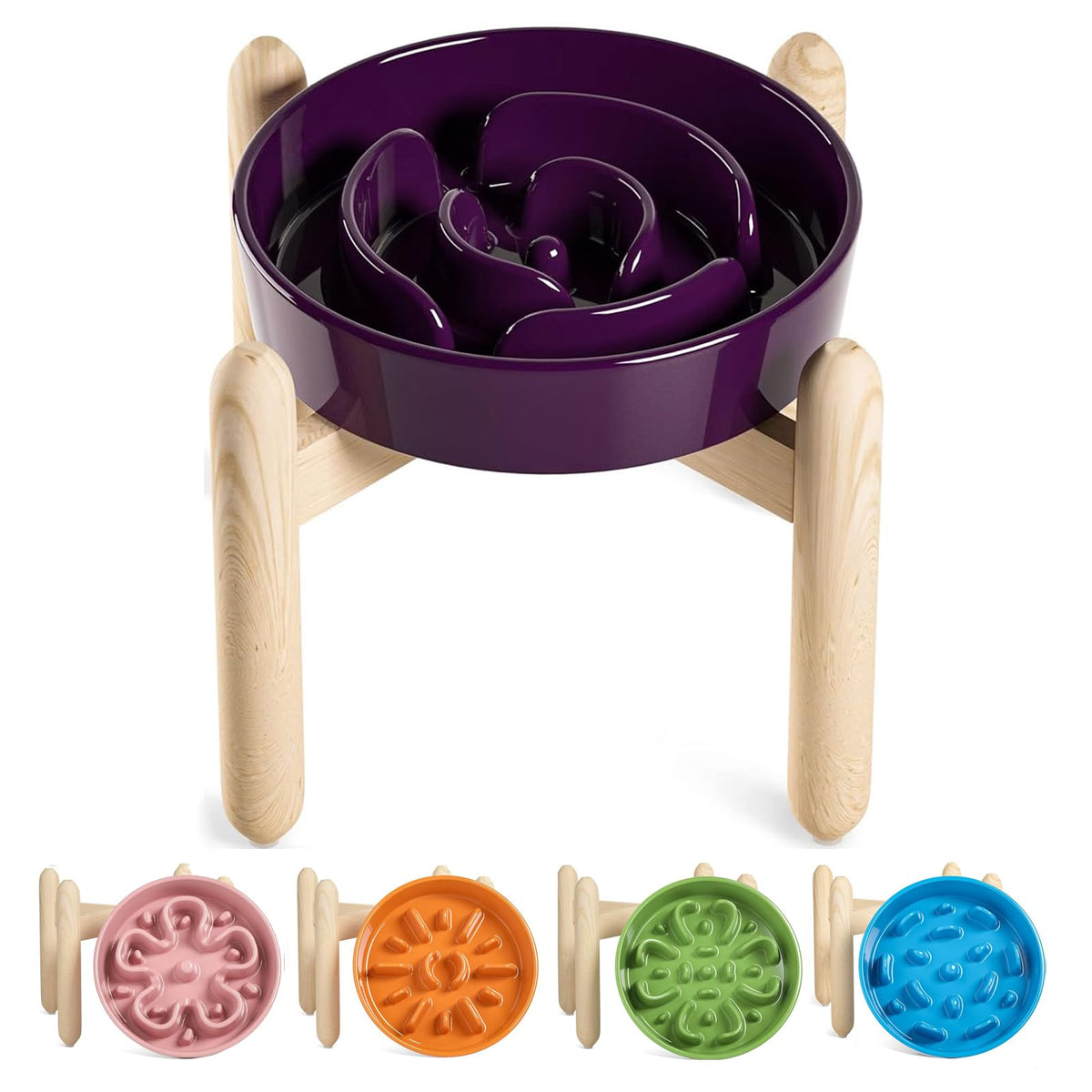 LE TAUCI Dog Bowls Slow Feeder Ceramic, 1.5 Cup Slow Feeding Bowl for Small and Medium Breed, Puzzle Dog Food Bowl for Fast Eater, Maze Purple