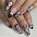 Halloween Press on Nails Almond Medium Fake Nails Black White Gradient Glue on Nail Goth False Nails with Bat Spider Web Designs Glossy Reusable Stick on Nail for Women Girls 24Pcs