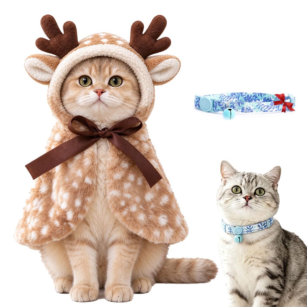 Pet Christmas Tree Hooded Cloak Costume for Cats Small Dogs with a Collar (Christmas Tree with a Collar-Green, S(3-5 lb))