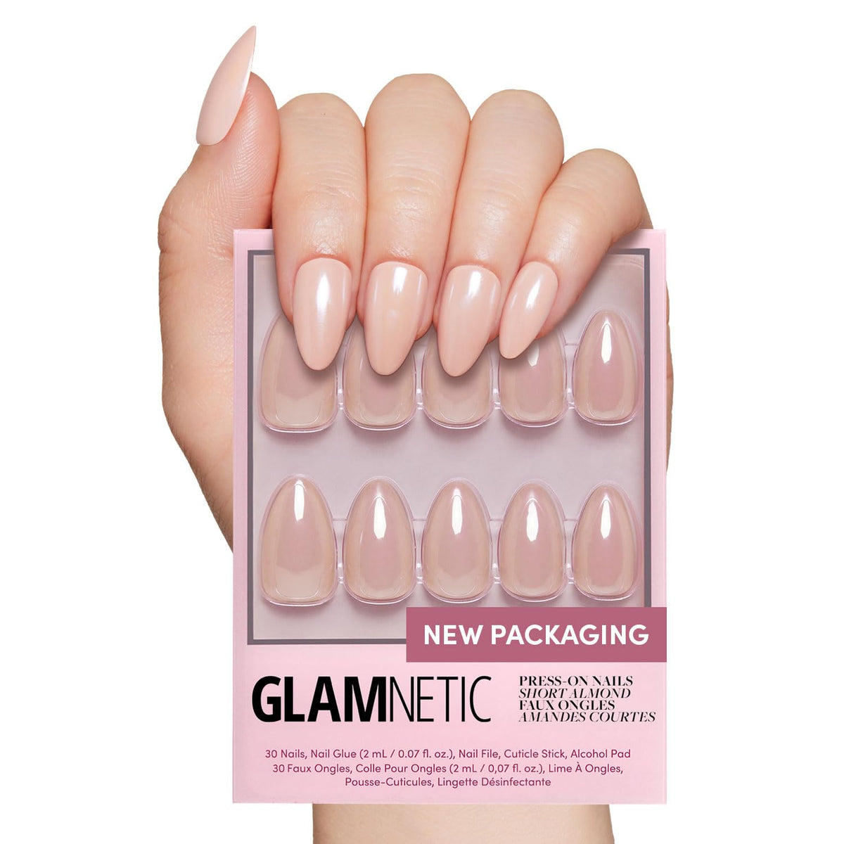 Glamnetic Press On Nails - Short Round, Glossy Fake Nails 30 Pc Full Kit | Neutral press on nails, 12 sizes. Everyday glue-on set. Waterproof, chip-resistant, up to 2 weeks wear