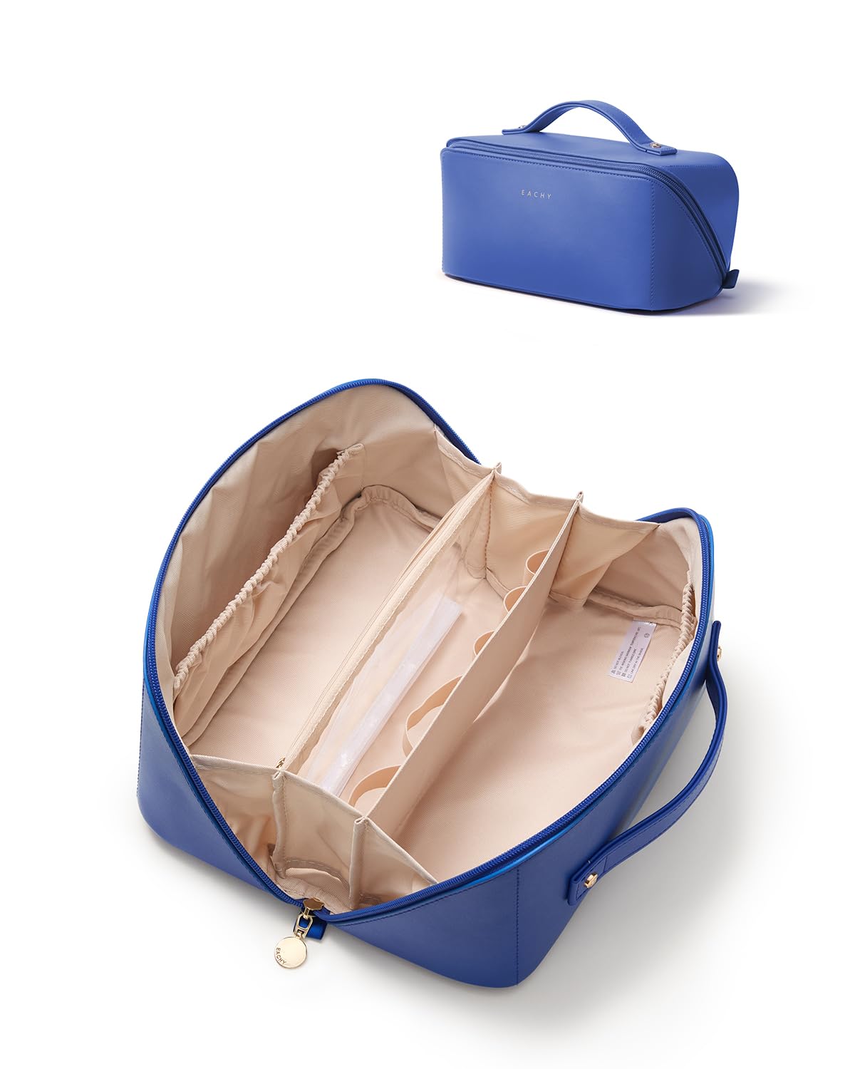 EACHY Travel Makeup Bag, Large Capacity Cosmetic Bag for Women, Waterproof PU Leather, Flat Open Portable Toiletry Bag for Skincare, Brushes & Travel Essentials
