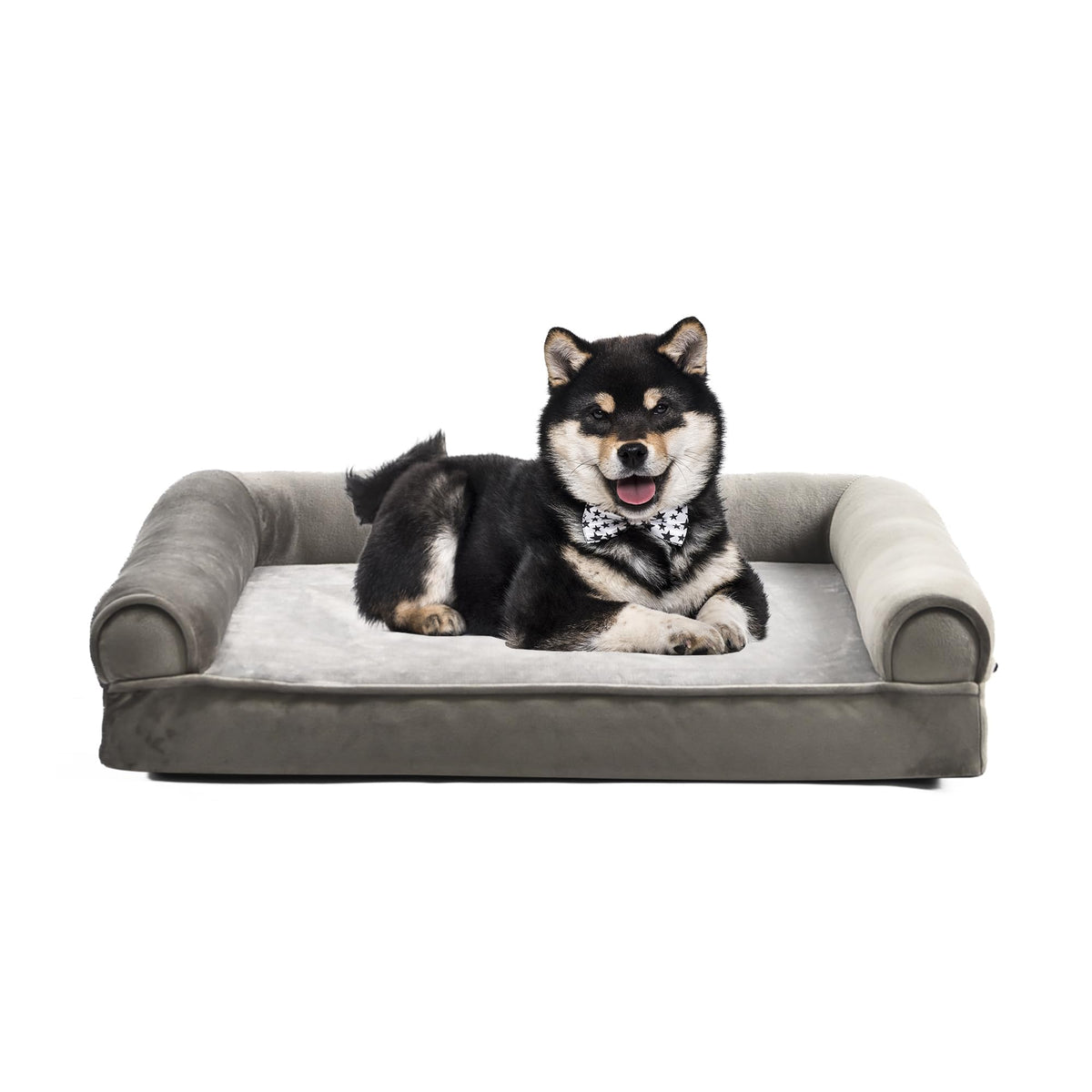 Amazon Basics Living Room Couch Dog Bed with Premium Foam, Non-Slip Bottom, Removable Washable Cover, Pressure-Relief Support for Dogs up to 55lbs, Large (36" x 27"), Grey