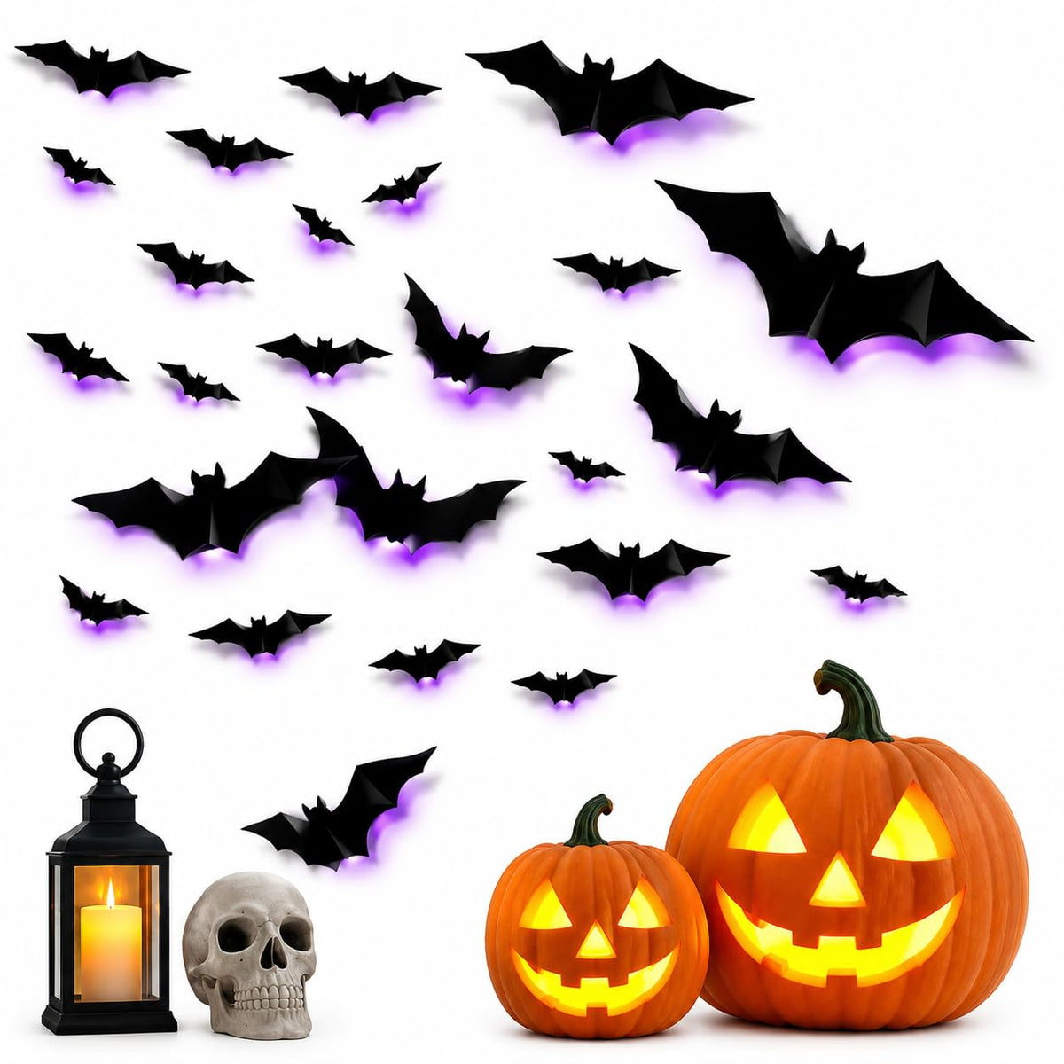 Spooky Glow 3D LED Bat Wall Decor, Hanging Bat for Halloween Decoration, 12