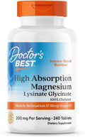 Doctor's Best High Absorption Magnesium Glycinate Lysinate Supplement for Sleep Support - Chelated Magnesium Tablets for Women & Men, 200mg per Serving, Supports Calm & Relaxation, Vegan - 120 Count