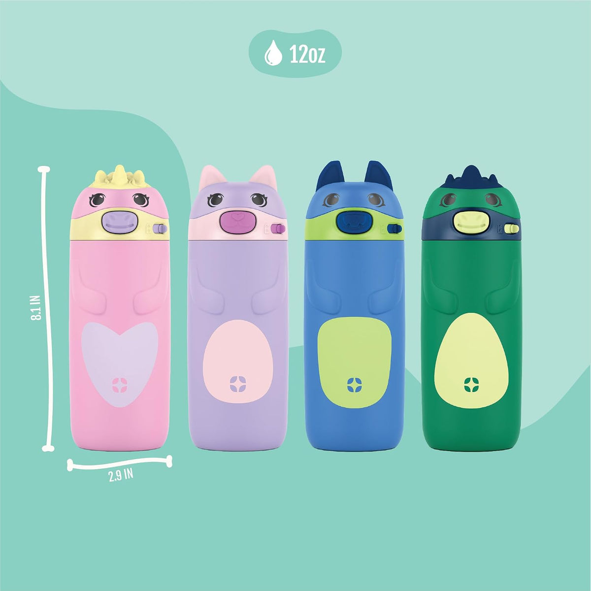 Ello Ellies 12oz Stainless Steel Leakproof Kids Water Bottle, Dog | Insulated kids water bottle with straw, leakproof locking lid, carry handle, and stainless steel fun animal design for school