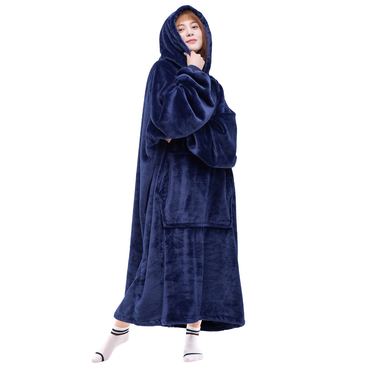 Waitu Wearable Blanket Sweatshirt Gifts for Women and Men, Warm and Cozy Giant Blanket Hoodie, Thick Flannel Hooded Blanket with Sleeves and Giant Pocket - Dark Gray