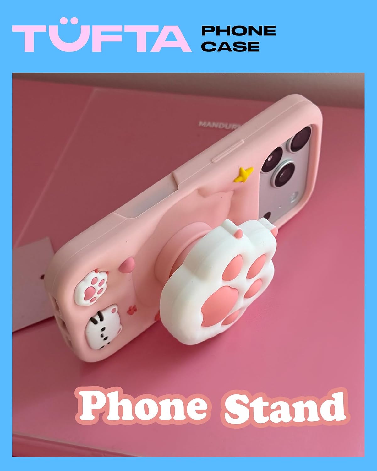 for iPhone 13 Pro Case, Kawaii 3D Cat Paw Pop-Up Grip for Girls