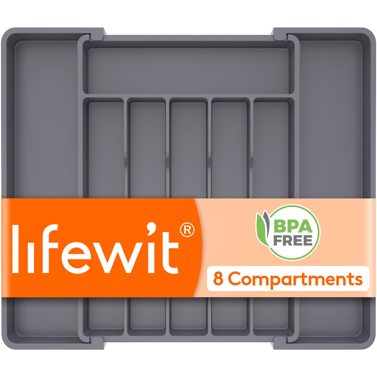 Lifewit Expandable Silverware Organizer, Plastic Utensil Tray for Kitchen Drawer, BPA Free Flatware Cutlery Holder, Space-Saving Storage for Spoons Forks Knives, 8-13.8 x 11.2 x 1.4 inch, Black