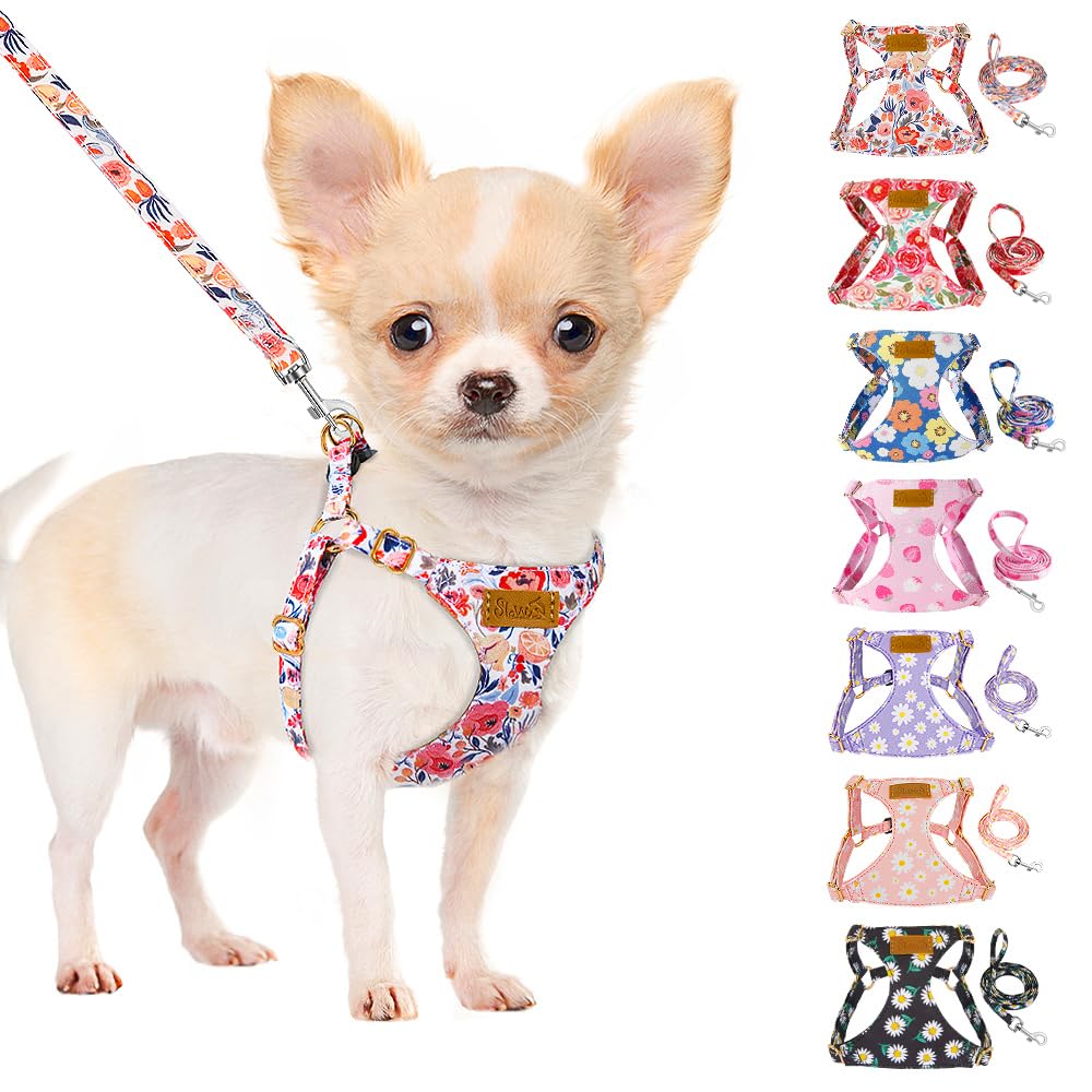 SlowTon No Pull Dog Harness with Leash for Small Medium Dogs, Flower XXS