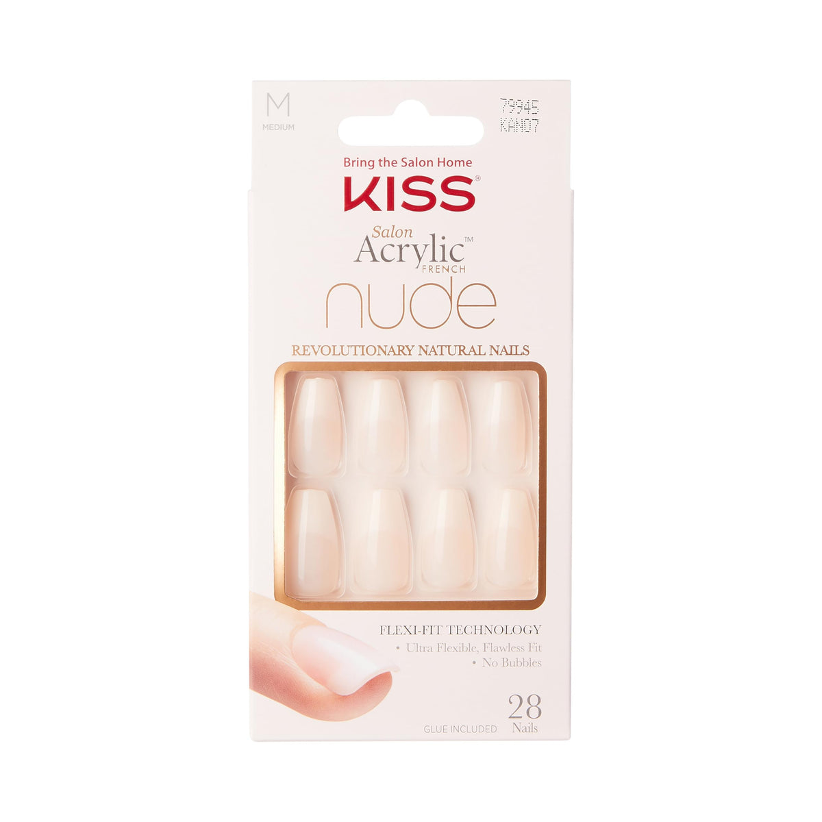 KISS Salon Acrylic Press On Nails, Nail glue included, 'Cashmere', French, Medium Size, Squoval Shape, Includes 28 Nails, 2g Glue, 1 Manicure Stick, 1 Mini file
