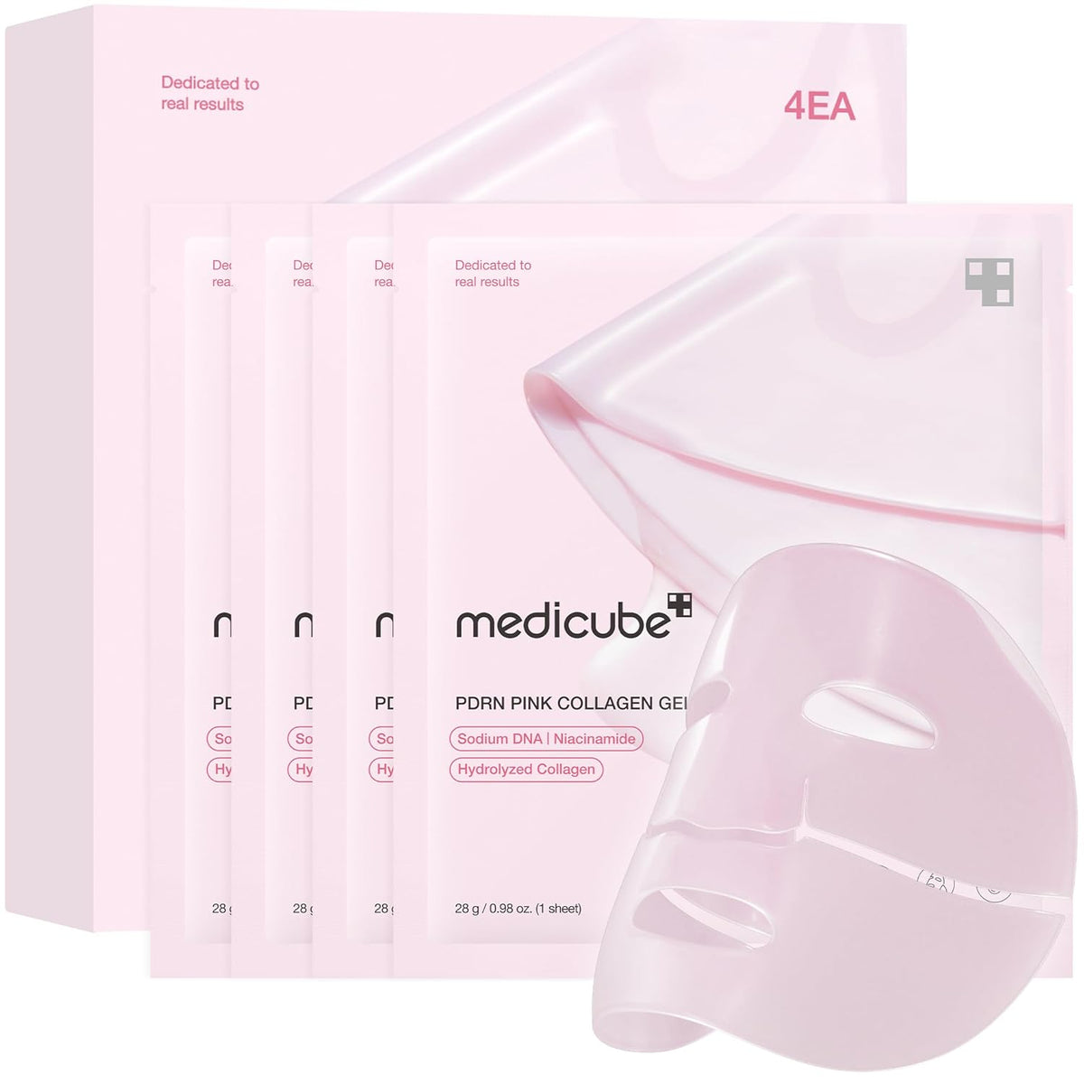 medicube Jelly Gel Mask with Salmon DNA PDRN Pink Collagen, 4EA | Overnight Face Mask for Glass Glow Skin - Elasticity, Hydrating, Firming and Moisturizing, Korean Skincare, 28g x 4ea