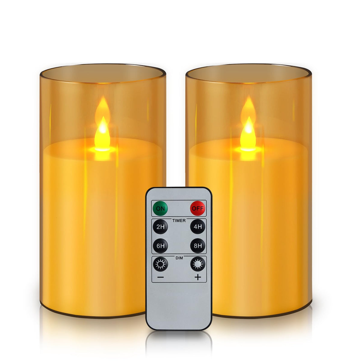 wemarry Flameless Candles 4" 5" 6" Acrylic Glass Pillars 3" Diameter Battery Operated Flickering Candles Include 8-Key Remote with Timer Function 400+ Hours (Gray, Warm Light 3 Pack)