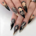 48Pcs Halloween Press on Nails Ghost Stick on Fingernails Monster Short Square False Nails Glossy Black Spider Web Acrylic Fake Nail Skull Gel Glue on Nail for Coquette Women Girls