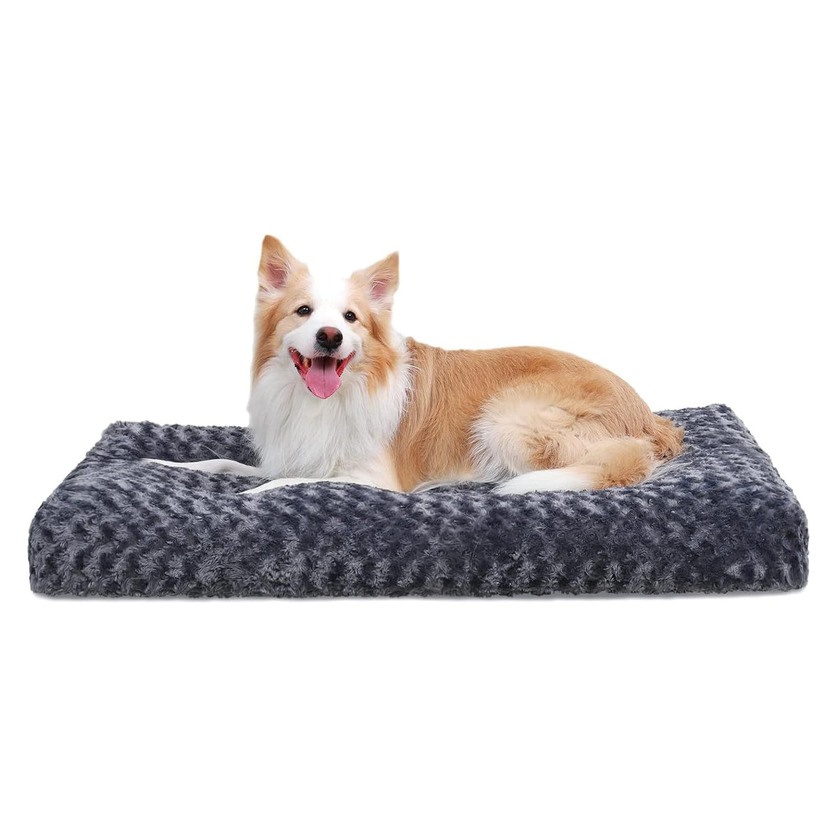 KSIIA Washable Dog Bed Deluxe Plush Dog Crate Beds Comfy Kennel Pad Anti-Slip Pet Sleeping Mat for Large, Jumbo, Medium, Small Dogs Breeds, 41" x 27", Gray