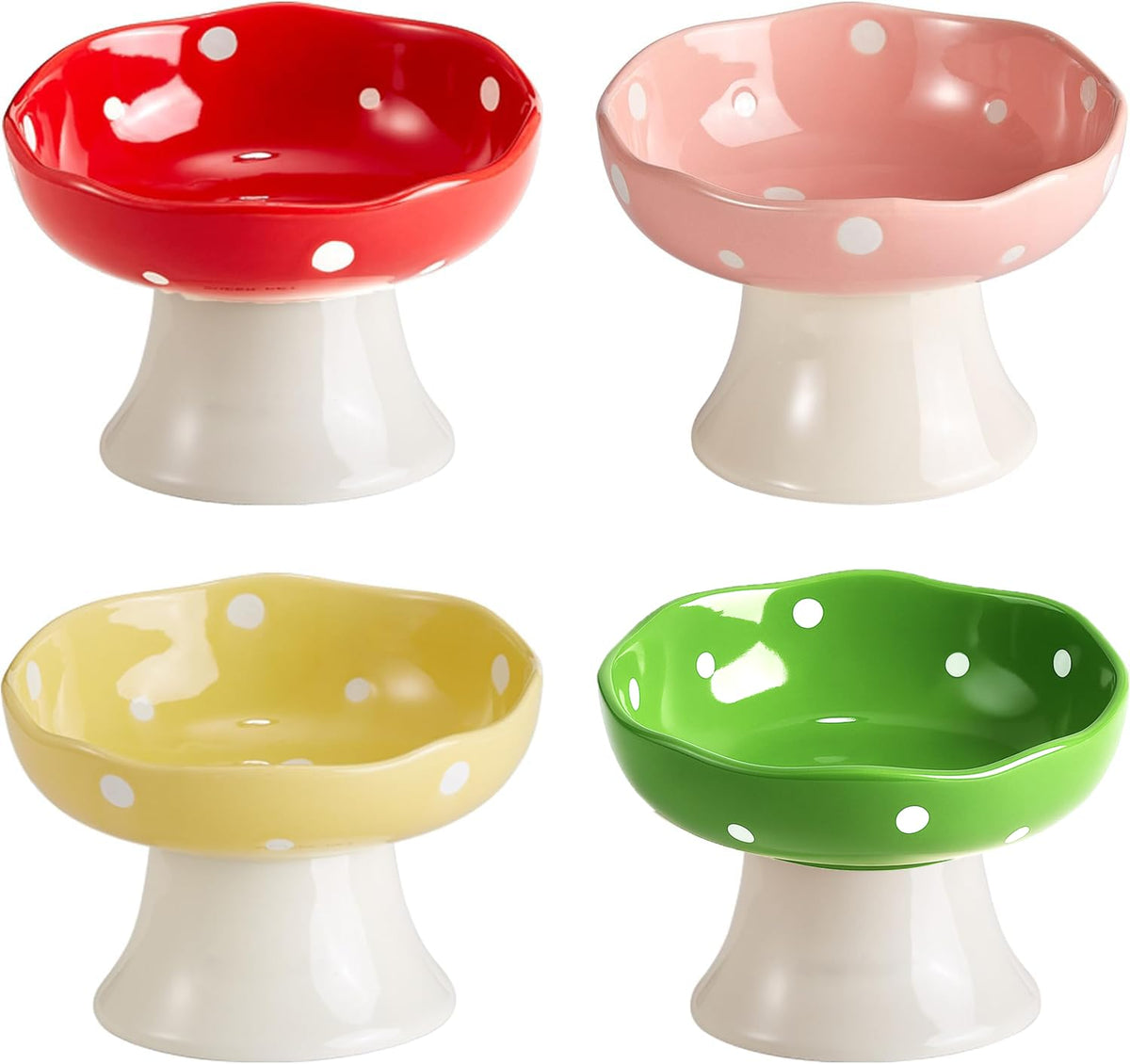 Orange Mushroom Cat Bowl, Elevated Ceramic Bowl for Cats