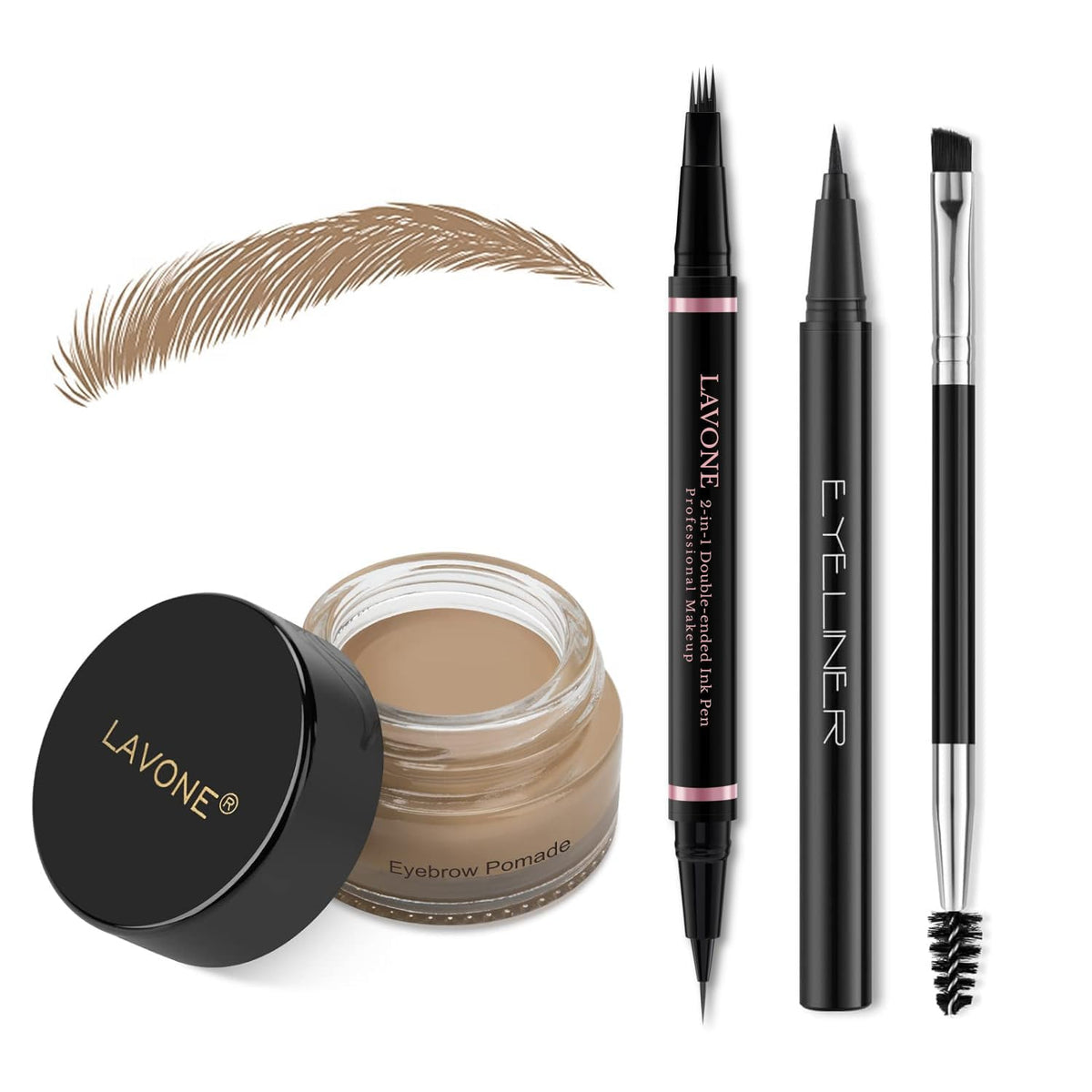 LAVONE Eyebrow Pen Makeup Kit, with Waterproof Eyebrow Pencil, Eyeliner, Pomade, and Brow Brush, Smudge-Proof and Long Lasting, Create Full and Natural Brows, Dark Brown