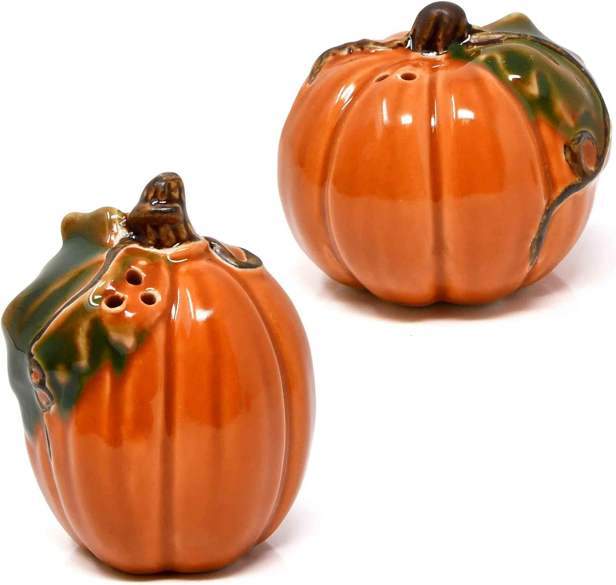 Halloween Pumpkin Salt & Pepper Shaker Set of 2 Ceramic Orange Pumpkins