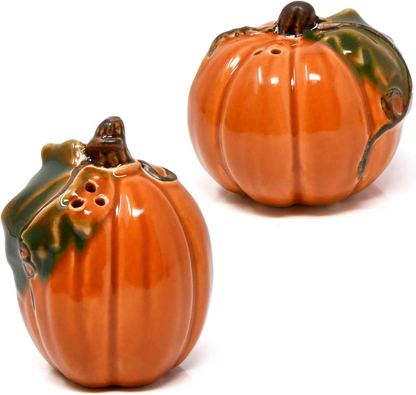 Halloween Pumpkin Salt & Pepper Shaker Set of 2 Ceramic Orange Pumpkins