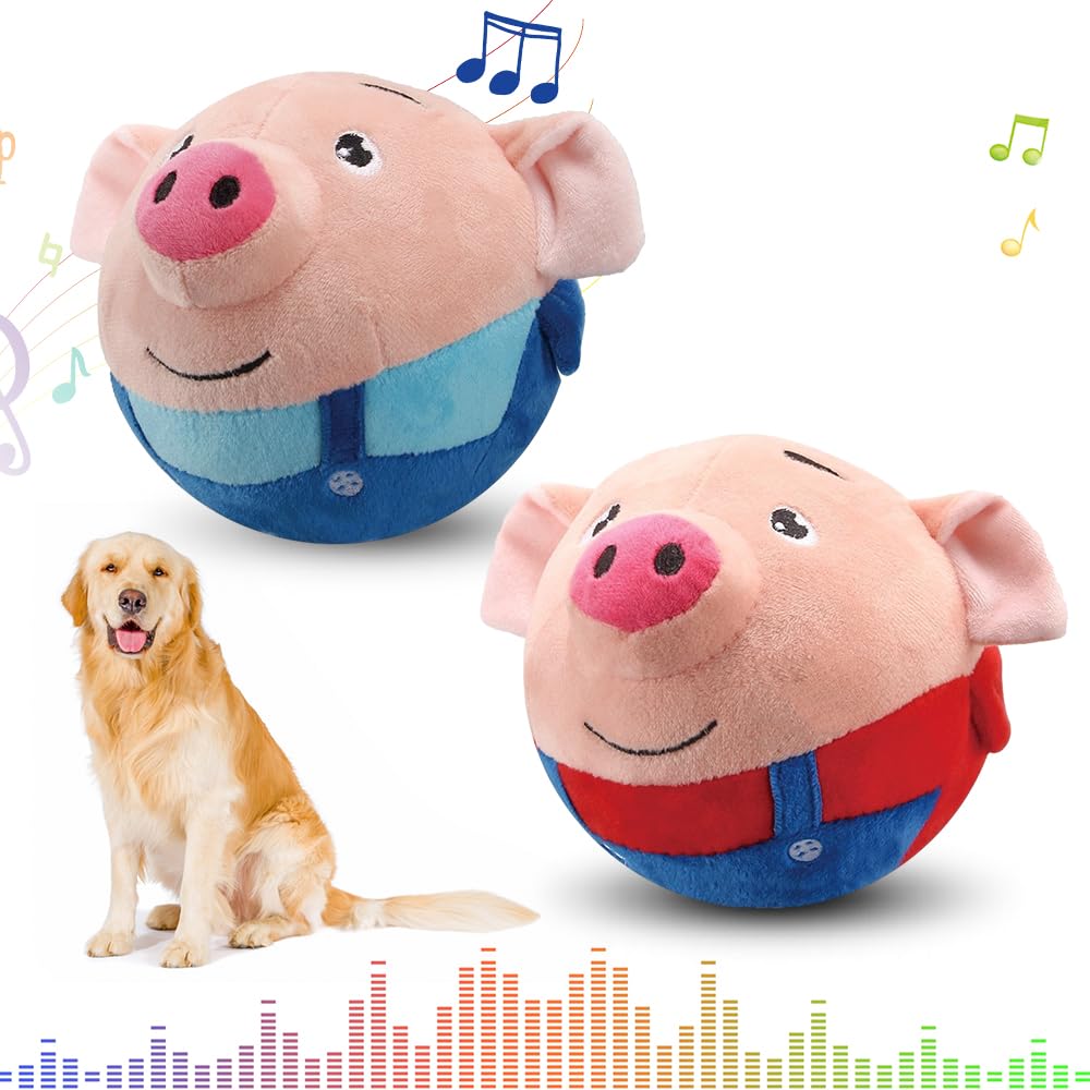 Interactive Dog Toys,2024 New Active Moving Pet Plush Toy,Squeaky Moving Dog Ball Toy,Rechargeable Puppy Toys to Keep Them Busy,Washable Pig Plush Toys(Red Pig)