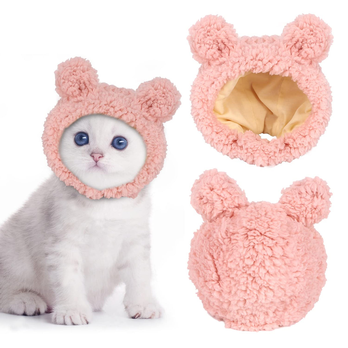 JOICEE Cute Cat Costume Warm Bear Hat Adjustable Small Pet Headwear for Cat