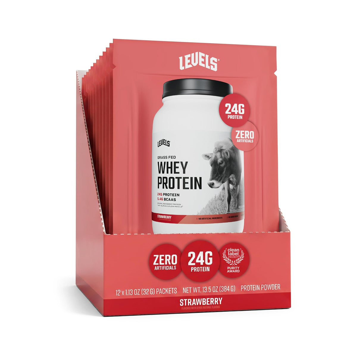 Levels Whey Protein Powder, No Artificial Ingredients, Vanilla Bean, 2LB | 24G of protein and 5.4G BCAAs per scoop, made with hormone-free dairy, zero junk, no fillers, no added sugar, certified clean