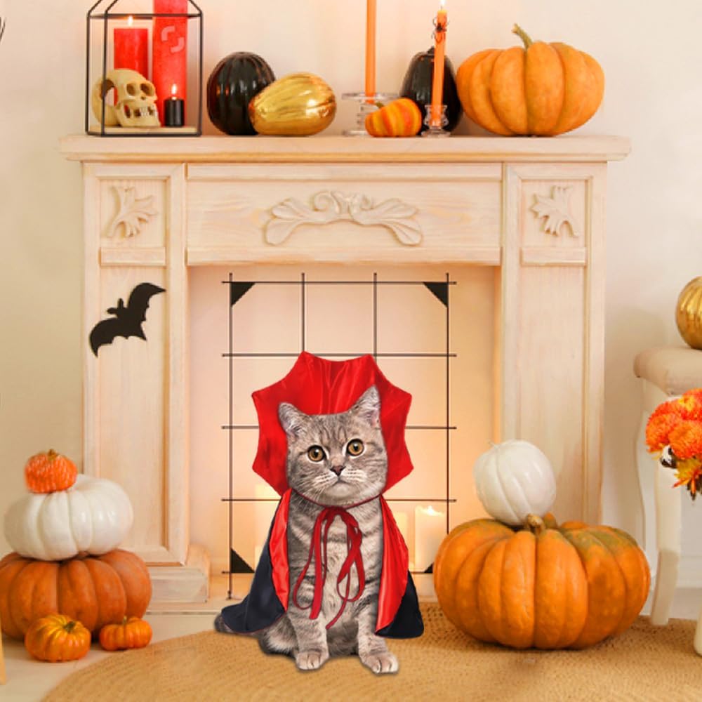 Halloween Cat Costume Vampire Cape for Small Medium Dogs Cats Witch Cloak
