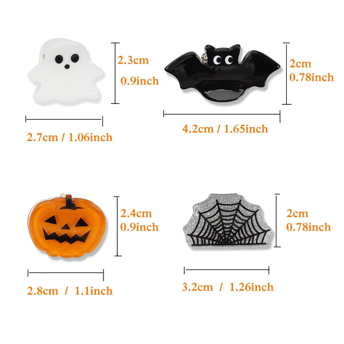 Mini Halloween Holiday Hair Claw Clips for Girls Pumpkin Ghost Bat Spider Web Fun Hair Clips Cute Halloween Hair Accessories for Women 8pcs