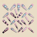 Pink Halloween Press on Nails Long Coffin Fake Nails Cute Ghost Bat Spider Web Design Glossy Acrylic Nails Reusable Stick on Nails Full Cover Artificial Nails Halloween Costume Party Daily Nail Decor