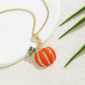 Dtja Rhinestone Pumpkin Pendant Necklace for Women Gold-Tone Fashion Enamel Halloween Thanksgiving Green Leaf Charms Link Chain Adjustable Cute Fall Holiday Festival Jewelry Gift Souvenir 18"