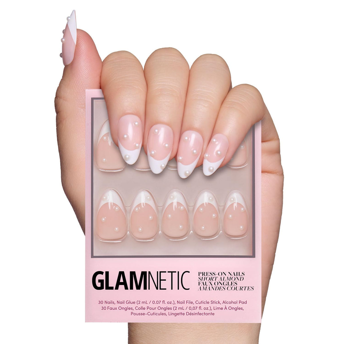 Glamnetic Press On Nails - Short Round, Glossy Fake Nails 30 Pc Full Kit | Neutral press on nails, 12 sizes. Everyday glue-on set. Waterproof, chip-resistant, up to 2 weeks wear