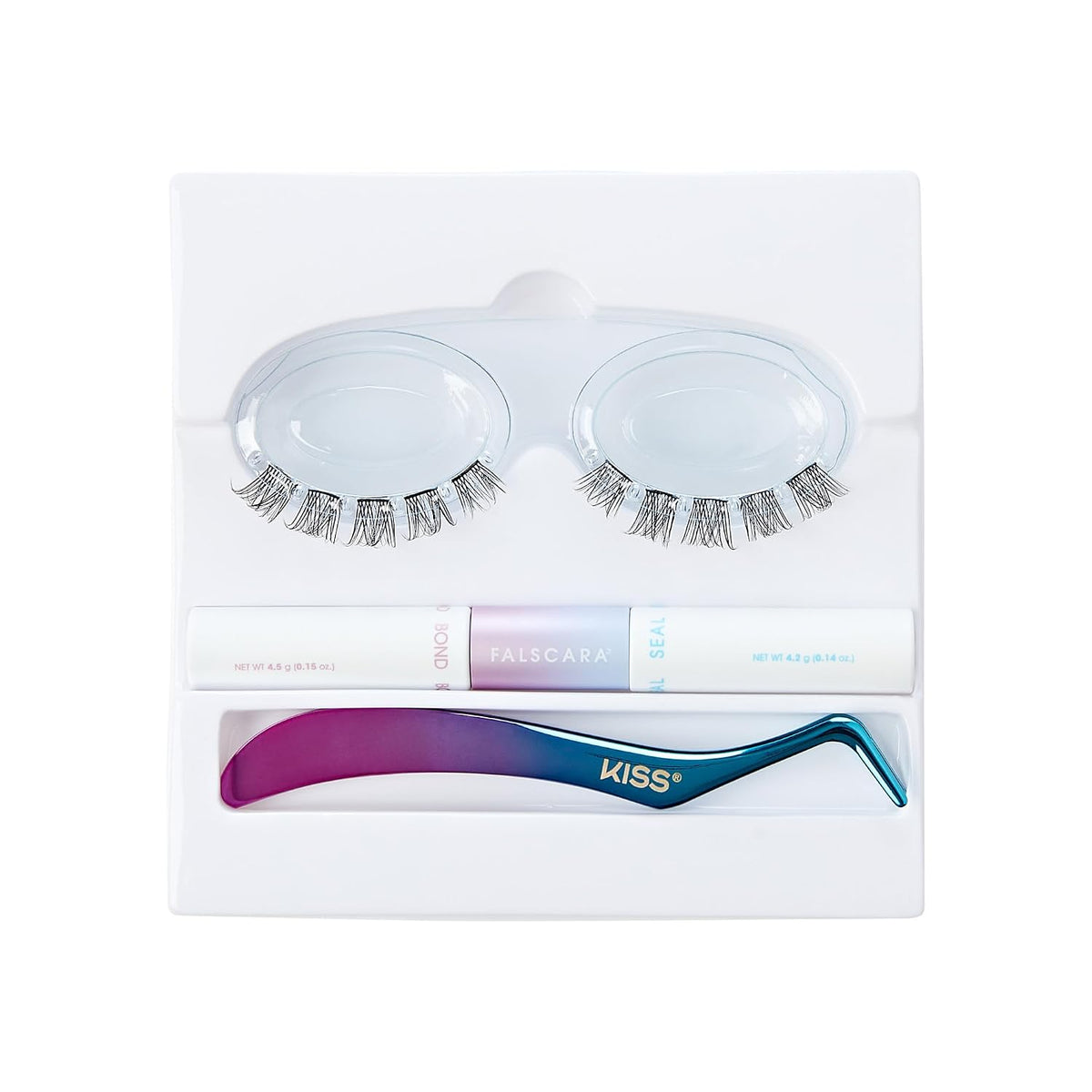 KISS Falscara DIY Lash Extension Starter Kit 10 Reusable Featherlight Eyelash Lengthening Wisps, Applicator, Bond & Seal