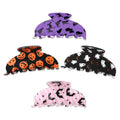 CAVETEE 4 Pack Halloween Hair Claw Clips for Women, Bat Ghost Cat Pumpkin Printed Acrylic Hair Clips for Holiday Party