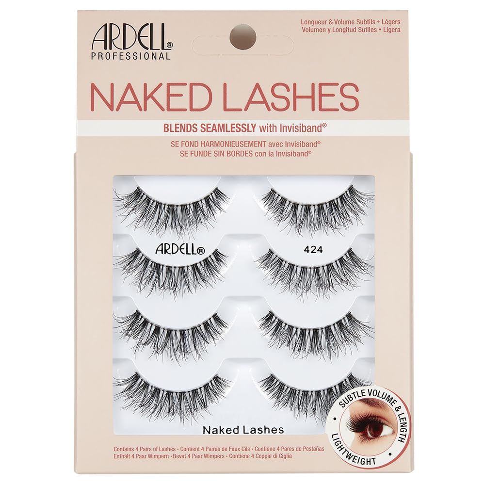 Ardell Naked Strip Lashes 421 Natural Looking False Eyelashes, 4 Pairs | Seamless Blend with Invisiband for Long-Lasting Lightweight Wispy Texture Adds Subtle Volume, Synthetic Hair, Cruelty Free