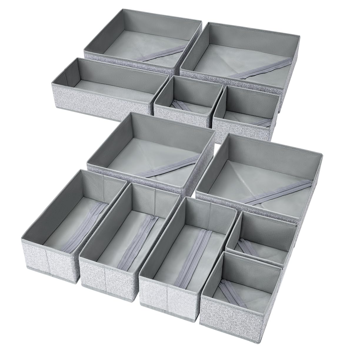 DIMJ Drawer Organizer Clothes, 12 Pack Dresser Organizer, Foldable Closet Organizers and Storage, Fabric Dresser Bins, Drawer Dividers for Nursery, Baby Clothes, Underwears, Sock (Beige)
