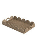 StorageWorks Rectangular Wicker Scalloped Tray, Rattan Scalloped Basket | Shallow Serving Trays with Handles for Coffee Table, Living Room, Seagrass Trays for Decorative & Organizing