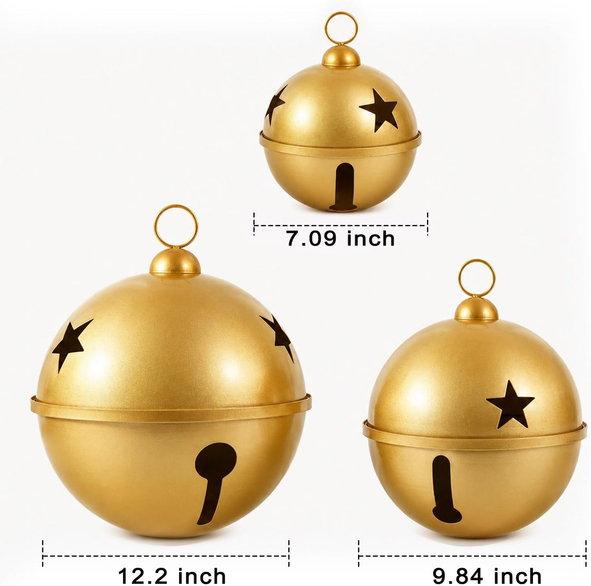 Christmas Decor, Set of 3 Giant Metal Christmas Bells (7.1", 9.84", 12.2")