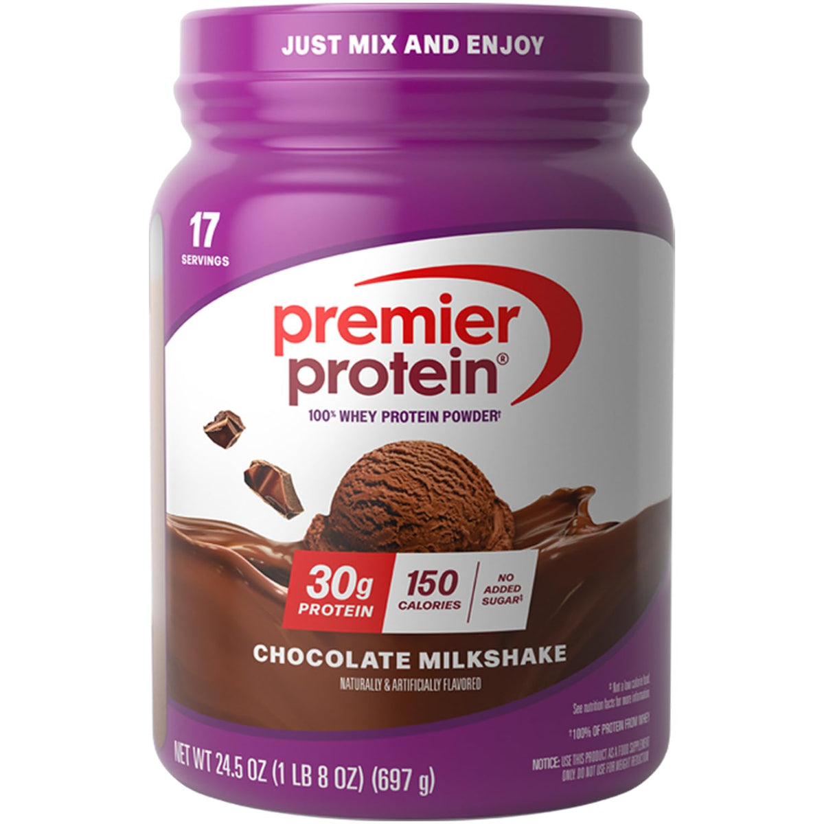 Premier Protein Powder, Vanilla Milkshake, 30g Protein, 1g Sugar, 100% Whey Protein, Keto Friendly, No Soy, Gluten Free, 23.3 oz (17 Servings)