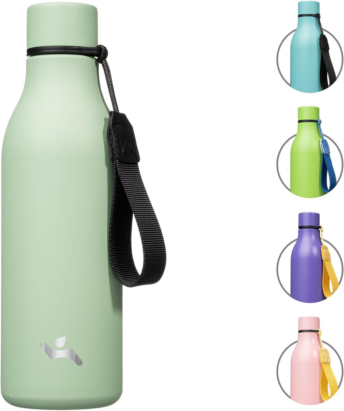 Konokyo Insulated Water Bottle with Strap,18 oz Double Wall Stainless Steel Vacuum Bottles Metal Water Flask,Macaron Green
