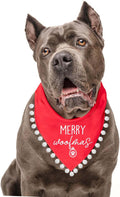 Merry Woofmas Dog Bandana | Pom Poms | 100% Cotton Adjustable Triangle | Made in USA | Christmas | Holiday Season | Winter Wonderland | Gift |Red, Trim 3, One Size (927)