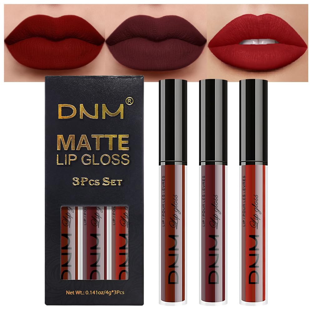 evpct 3Pcs Dark Red Purple Plum Matte Liquid Lipstick Sets for Women Matte Lip Stain Long Lasting Waterproof, Burgundy Blood Blue Red lipstick, Black Cherry Maroon Gothic 24 Hours Magic Lipsticks