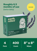 earth rated Dog Wipes, Hypoallergenic, Cleaning and Hydrating, for Grooming Paws, Body and Butt, Lavender Scented, 400 Count
